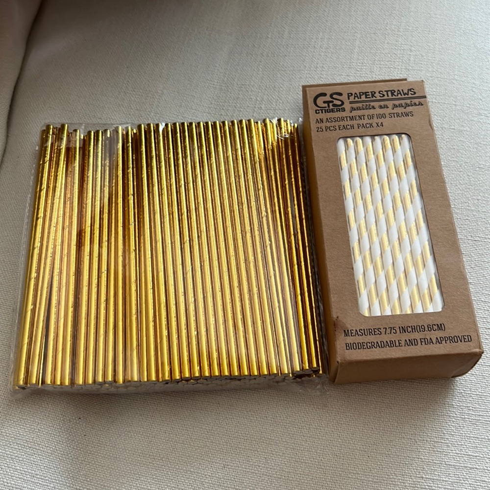 250 Metallic Gold Paper Straws